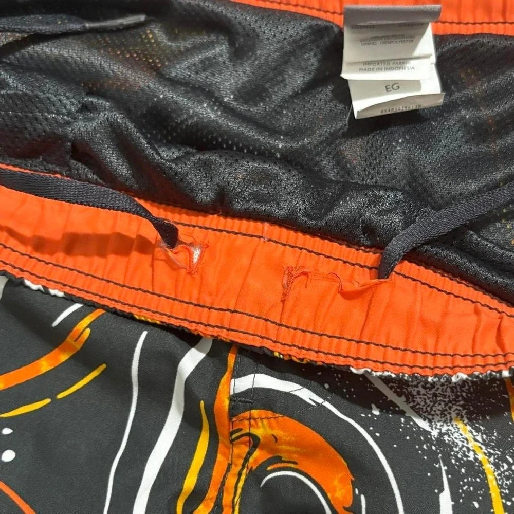 Vintage Y2K Nike Swim Trunks Orange Black Swirl Pattern Shorts XL